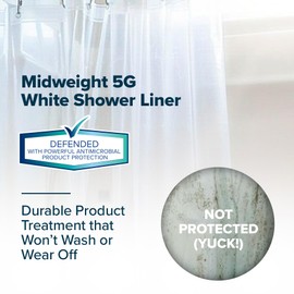 SlipX Solutions Protected Shower Curtain Liner, 5G Thicker Liner, 70"x72", White