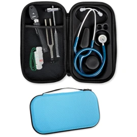 GIMA Stethoscope Case, Rigid Protective Case for Classic Single Tube Stethoscope, Preformed Interior, Interior Pocket for Accessories and Outer Handle, Turquoise Blue, Size 28 x 16 x 5 cm