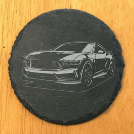2023 Ford Mustang Dark Horse Design Rustic Gray Slate Coasters Set of 5 - Laser Etched, Natural Chipped Edge, Rubber Feet - Perfect for Holidays, Birthdays, Housewarming Gifts - Made in Oregon USA