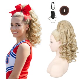 SEIKEA Cheer Ponytail Hair Piece, 14" Curly Cheerleader Hairpiece Ponytail Extension for Cheerleader Competition, Dance Champagne Blonde