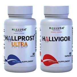 Hallprost Ultra & Hallvigor 120 Cap - Dietary Supplement For Men - Pygeum, Pumpkin Seeds, Prostate Formula - Energy Supplements - HALLUSA NATURAL