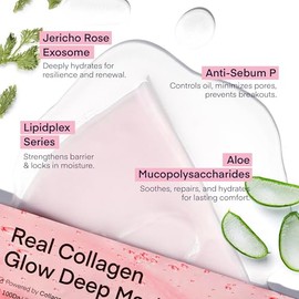 Mascarilla facial coreana de colágeno - 4ea x 33g Korean Real Deep Bio collagen mask - Brillo tipo vidrio, reducción de poros, hidratación profunda,  