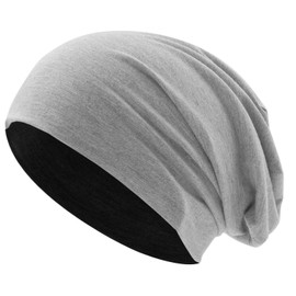Hatstar® Classic winter women's beanie hat, men's jersey long beanie, winter hat, unisex, light and soft, Two-coloured | two-tone light grey-black, m-l