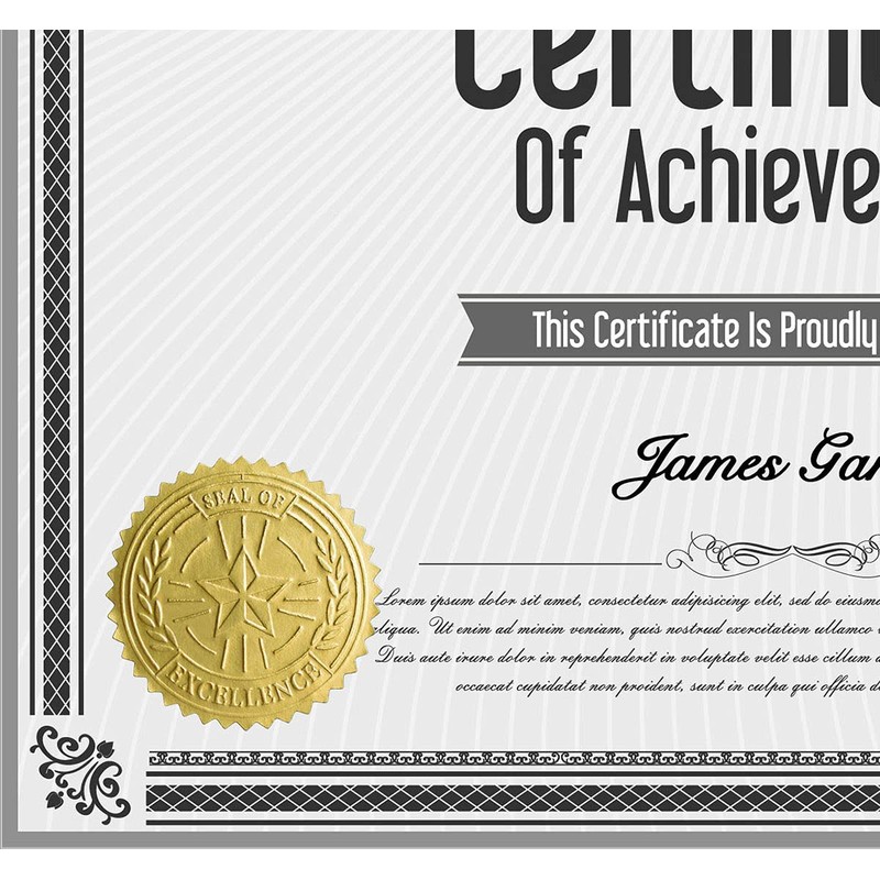 Embossed Gold Foil Certificate Seals, Seal of Excellence, 1.75", 100
