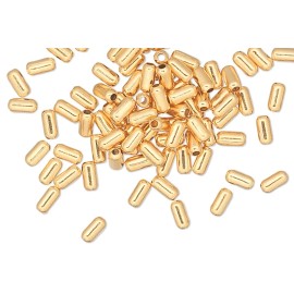Platinum Bead, 100 Gold Plated Brass Small 3x1.5mm Smooth Tube Capsule with 0.3mm Hole