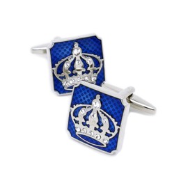 Jonwo Blue Square Royal Crown Crystal Cuff Links for Men Lady in Gift Box Unisex Metal Cufflinks for Business Wedding Anniversary