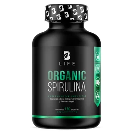 Espirulina Orgánica de 150 Cápsulas 500 mg. Ingredientes naturales: Alga Espirulina. Organic Spirulina B Life.