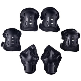 6 Pcs Knee and Elbow Pads 6 in 1 Adjustable Wrist Guard Knee Elbow Pads Sports Protective Gear Set with Mesh Bag for Biking Skatboarding Roller Skating Skiing (6, Black)