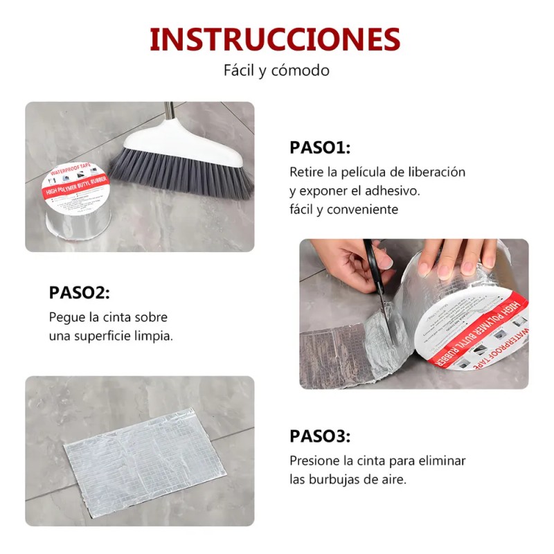 Cinta Impermeable Butilo Glowlin 10m x 10cm Tapa Goteras Plata