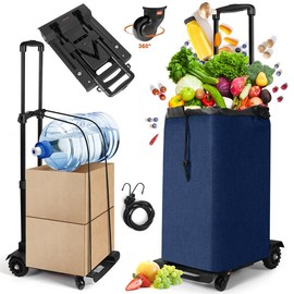 SELORSS BY02 2-in-1 Foldable Hand Truck Utility Cart, Portable Grocery Shopping Cart with Wheels and Removable Waterproof Bag, Collapsible Lightweight Large Capacity for Supermarket, Laundry, Camping - Colour: Black+green