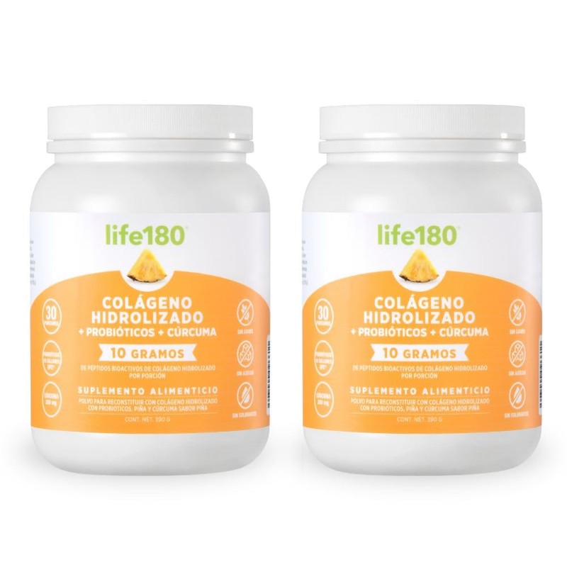 Life180 Dúo Colágeno Hidrolizado con Probióticos y Cúrcuma Sabor Piña
