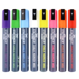 STATIONERY ISLAND Chalk Pens for blackboard, Liquid Chalk Markers for Chalkboard and Glass, Wipeable Chalk pens for Window Drawing,8 Colours, Wet Erasble