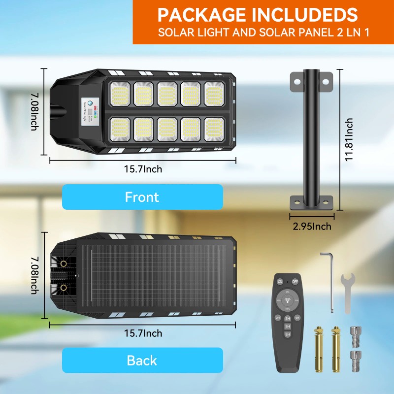 Solar Powered High Quality Security Light 130LM/W Remote Dimmable Street