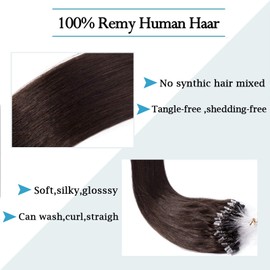 18" Micro Loop Hair Extensions Human Hair 100 Strands #2 Dark Brown (50g)