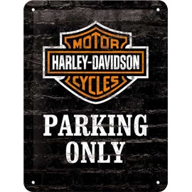 Nostalgic-Art Retro Tin Sign – Harley-Davidson Parking Only – Gift idea for motorcycle fans, Metal Plaque, Vintage design for decoration, 15 x 20 cm