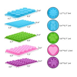 Alimat PluS Silicone Gummy Molds Candy Molds with 2 Droppers, Chocolate Molds Including Mini Dinosaur, Cat Claw, Hearts, Flowers, Bear Shape Gummie Molds, Pack of 5 for 210 Gummies