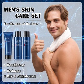 3Pcs Men Facial Gift Box Set Includes Daily Mens Face Wash,Moisturizing Face Toner & Mens Facial Moisturizer