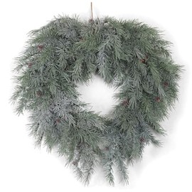 SilksAreForever 33" Frosted Artificial Blue Spruce & Pinecone Hanging Wreath -Gray/Blue (Pack of 2)