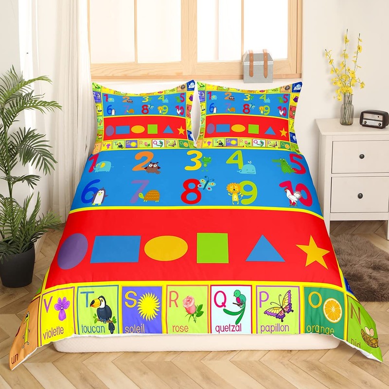jejeloiu Full Size Kids Educational Learning Duvet Cover Boys Girls