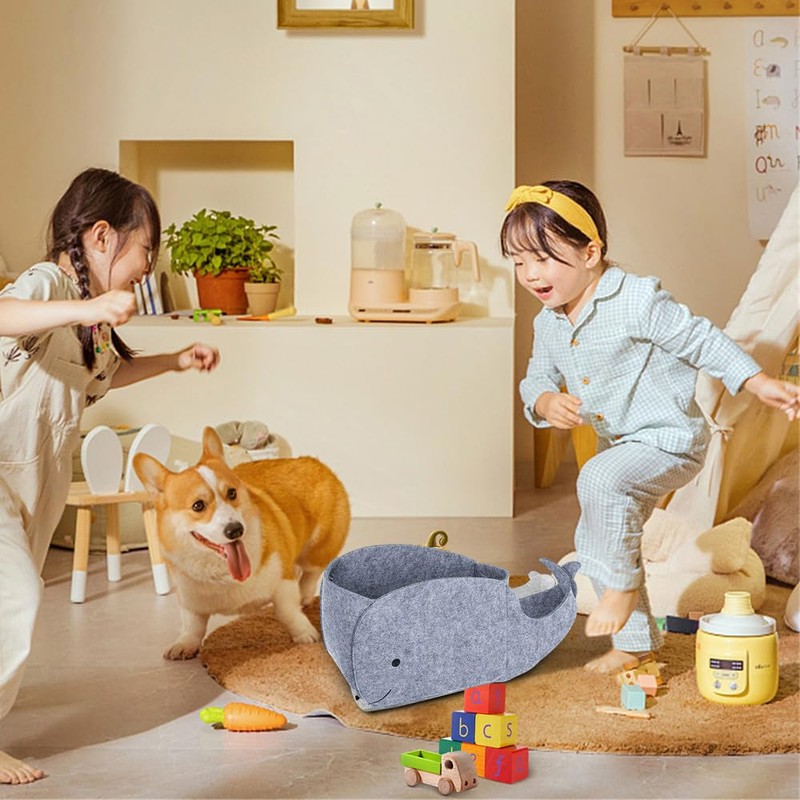 Aynaxcol Storage Basket Felt Storage Bin Whale Shaped Collapsible &