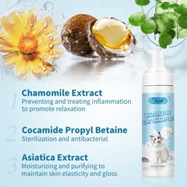 Pjordo Waterless Cat Shampoo with Brush and Cloth, 6.8 FL OZ Cat Shampoo and Conditioner, Cat Dry Shampoo, No Rinse Formula for Quick Clean, Care for Cats and Kittens with Itching & Sensitive Skin