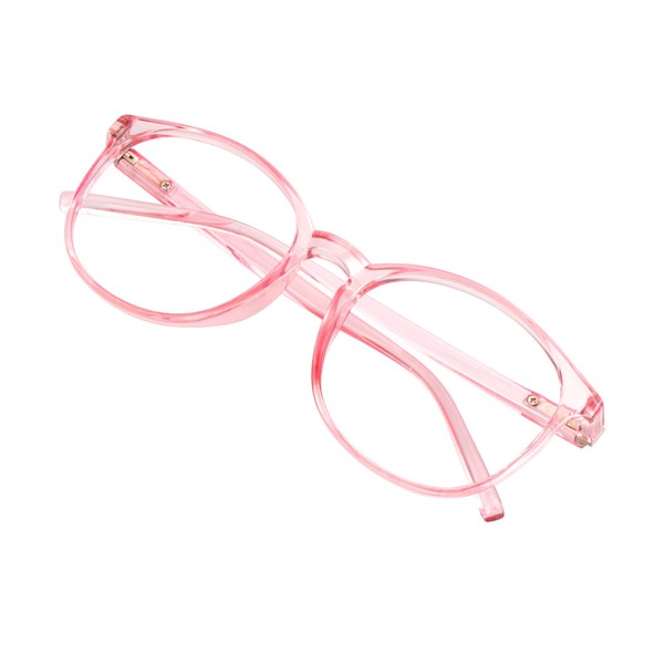 VisionGlobal Blue Light Blocking Glasses for Women/Men, Anti Eyestrain, Stylish Oval Frame, Anti Glare (Clear Pink, 1.00 Magnification)