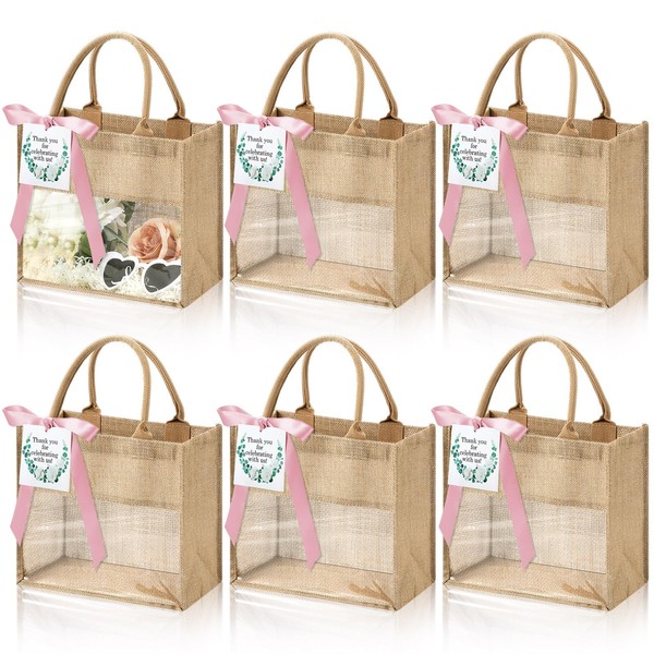 Breathffy 6 Pack Wedding Burlap Tote Bachelorette Gift Bags with