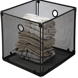 Funnymoom 2 Pcs Foldable Metal Cube Storage Baskets 13x13 Kitchen Wire Baskets Stackable Mesh Laundry Organizer Bin with Handles for Shelves Kitchen Pantry Cabinets Closet Food (Black)