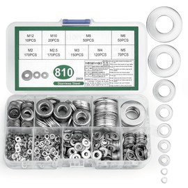 810 Pcs Washers for Screws, Metal Washers Assorted Flat Set, Flat Repair for Bolts, Lock Spacers Round Plain for Repair Fixing Locking, M2 M2.5 M3 M4 M5 M6 M8 M10 M12