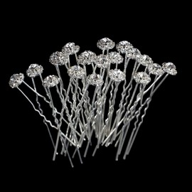 Trimming Shop Women Crystal Hair Pins Clips Flower Design Diamante Rhinestones Studded Hair Clips For Wedding, Bridal Accessories, Party, Fashion Accessory, Stainless Steel, 10pcs