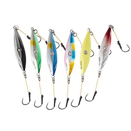 Calissa Offshore Tackle Flutter Fall Jig 80g 150g 250g 300LBS Assist Hooks 3/0 Butterfly - Vertical Jig Speed Lure Slow Pitch Flat Slow Pitch Jigging (250g, 6 Pack)
