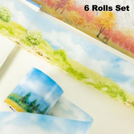 AuriicLeaf Fairy Tale Countryside PET Tape Set, 6 Rolls Nature-Inspired Stickers for Scrapbooking, Journaling, DIY Crafts, and Art Supplies