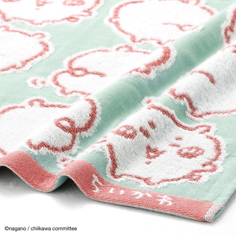 Chiikawa (ちいかわ) Yeah Wash Towel Green Chiikawa Loop-Attached Gauze Pile