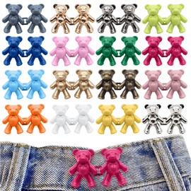 ZYNERY 16 Pairs Bear Pants Button Tightener, Waist Adjuster for Pants - Bear Pants Clip - No Sew Jean Buttons Pins for Women Skirt Dress Clothes Loose Jeans (16 Colors)