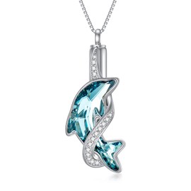 TOUPOP Dolphin Urn Necklace for Ashes Sterling Silver Cremation Jewelry with Crystal w/Funnel Filler Memorial Jewelry Gifts for Women