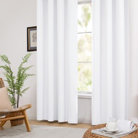 Deconovo Energy Saving Eyelet Curtains, 100% Blackout Curtains with Microfiber Back Layer, Soundproof Faux Linen Curtains for Bedroom, 52 x 63 Inch, Greyish White, 2 Panels