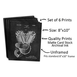 Harley Gifts For Men and Women Motorcycle Garage Decor Set of 6 (8x10) Unframed Patent Wall Art Prints Chalkboard Motorcycle Lovers Gift Ideas Blueprint Bikers Riders Man Cave Office