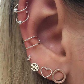 Missgrace Silver Earrings Set Vintage Earring Set Bohemian Earrings Stud Earrings Silver Punk Chain Earrings Set for Women and Girls (Style 8)