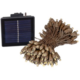 Novelty Lights 100 Light Solar LED Christmas Mini Light Set, Warm White, Outdoor String Lights, Brown Wire, 44 Feet