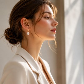 NUZON Baroque Pearl Dangle Earrings for Women 14K Gold Huggie Earrings