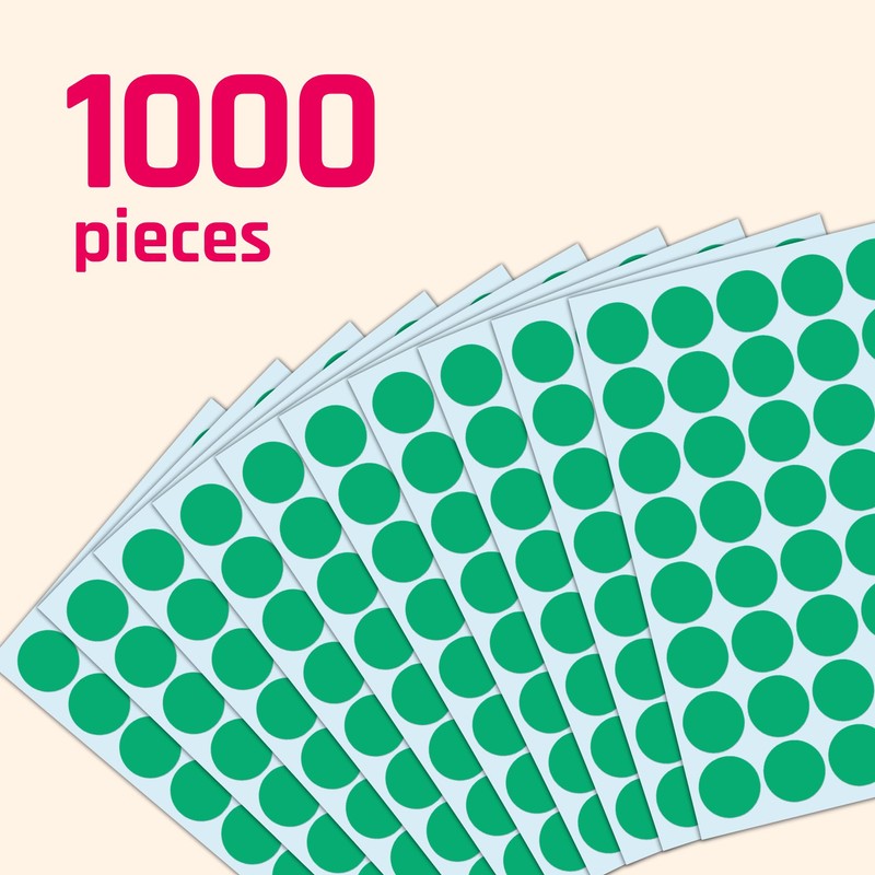 1000 Pieces, 1 inch - Green Dot Stickers, Round Circle