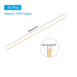 PATIKIL 10 Pcs Brass Round Rod, 2.3mm x 10" Lathe Bar Stock H59 Brass Round Stock for DIY Craft Making Hardware Novelty Model Car Plane Boat Ship, Copper