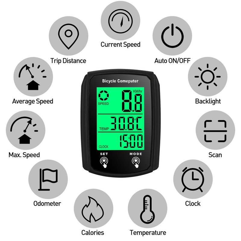 Wired Bike Computer 19 Functions Touch Bike Speedometer Odometer Waterproof