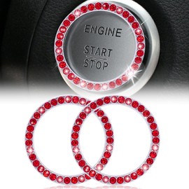 x xotic tech 2pcs Car Engine Start Stop Push Button Decoration Ring, Crystal Rhinestone Car Interior Accessories Valentines Day Gifts for Women, Key Ignition & Knob Bling Cover/Sticker, Red