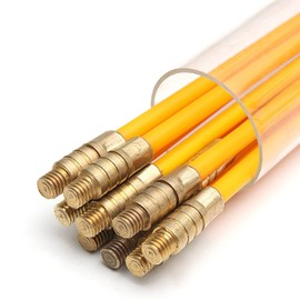 13 Feet Fiberglass Fish Tape Cable Rods, Electrical Wire Running Pull/Push Kit with Hook and Hole Kit Rod, Yellow