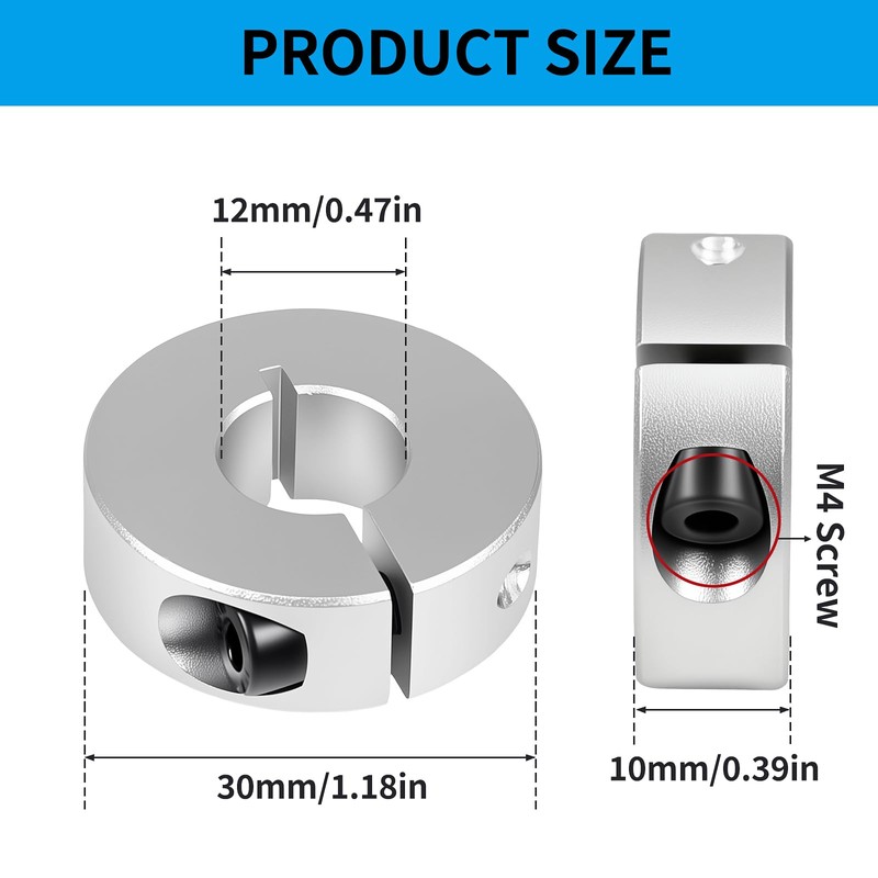 Split Shaft Collar, 4Pcs 12mm Aluminum One Piece Shaft Locking