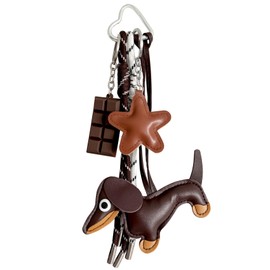 Leather Dachshund Keychain, Mini Cute Dog Keyring Puppy Bag Pendant Key Chain Charm for Handbag Purses Bags Dog Lovers Car Accessories