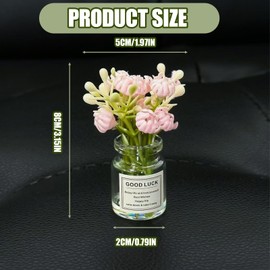 3PCS Gardenia Flower Car Dashboard Decor - Cute Girly Car Accessories For Women Interior - Aesthetic Mini Glass Vase Decorations For Rearview Mirror & Dashboard