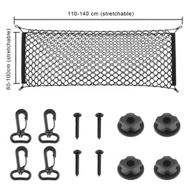 Luggage Net Car 140 x 100 cm Elastic Boot Net Car Boot Load Securing Net Luggage Net Caravan Boot Luggage Net Suitable for All Cars with 4 Hooks 4 Circlips 4 Screws