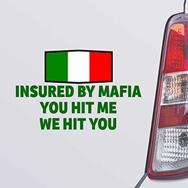 Custom Brother - INSURED by Mafia You HIT ME WE HIT You Italy Italian Flag Green Color Car Laptop Wall Bumper Decal Sticker, DesE96